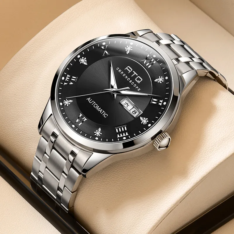 ATQ Elegant Series Automatic Mechanical Movement Stainless Steel Watchband Watch Men's Watches Gray Dial-9