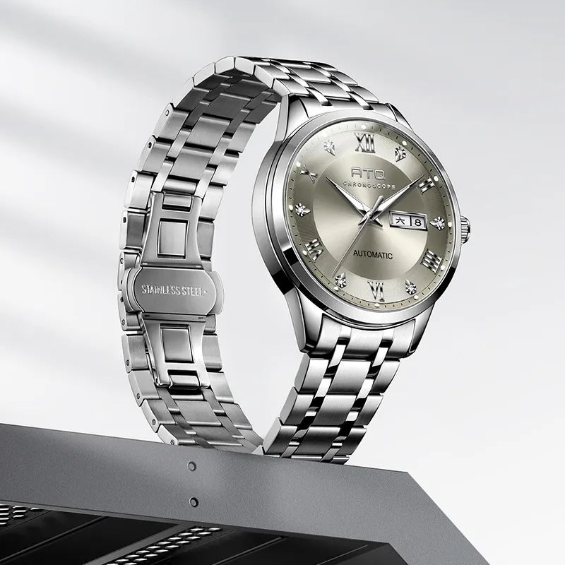 ATQ Elegant Series Automatic Mechanical Movement Stainless Steel Watchband Watch Men's Watches Gray Dial-4