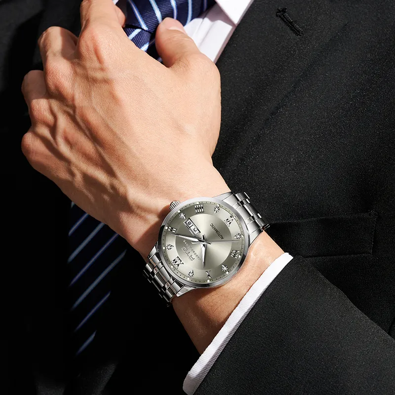 ATQ Elegant Series Automatic Mechanical Movement Stainless Steel Watchband Watch Men's Watches Gray Dial-3