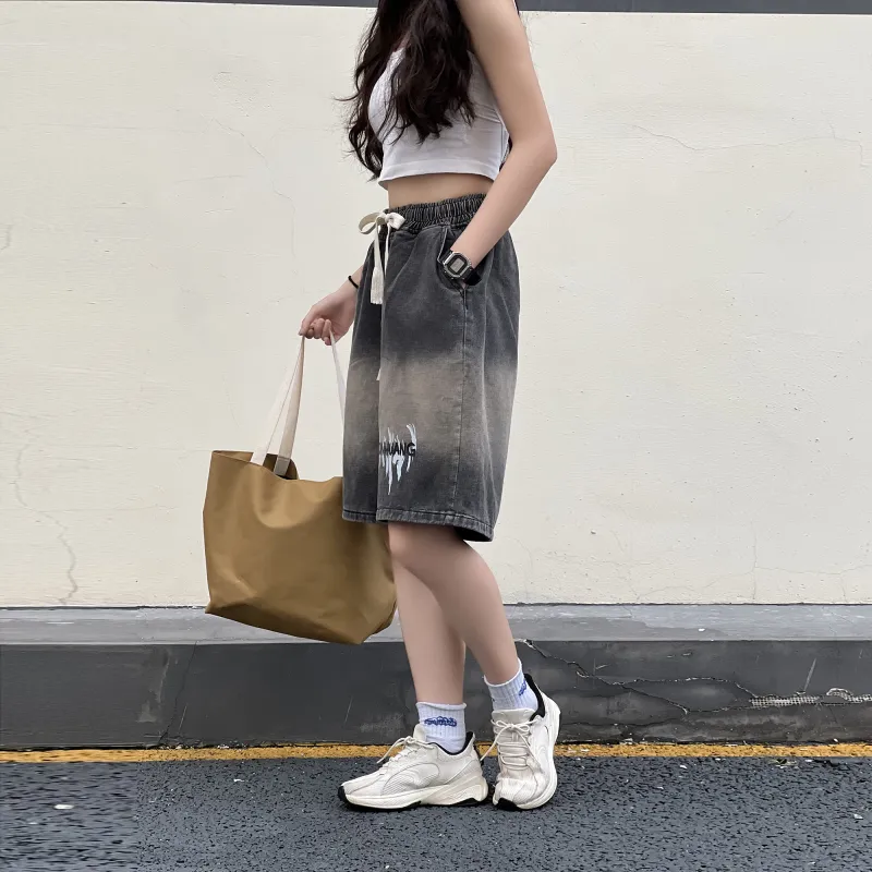 DUNHUANG INSPIRATION Denim Shorts Unisex Black Gray-3