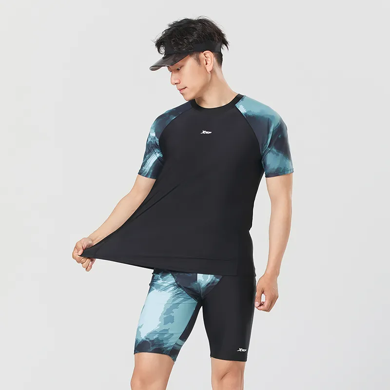 XTEP Swimsuit Set Men's Black Top+Black Pants-1