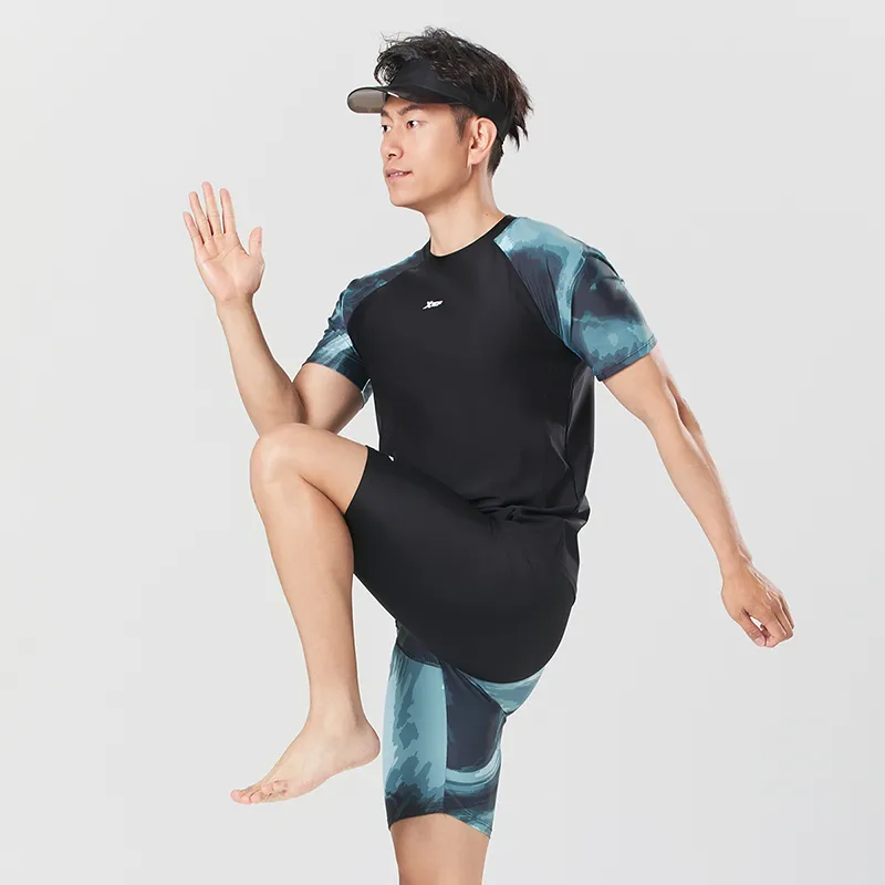 XTEP Swimsuit Set Men's Black Top+Black Pants-3