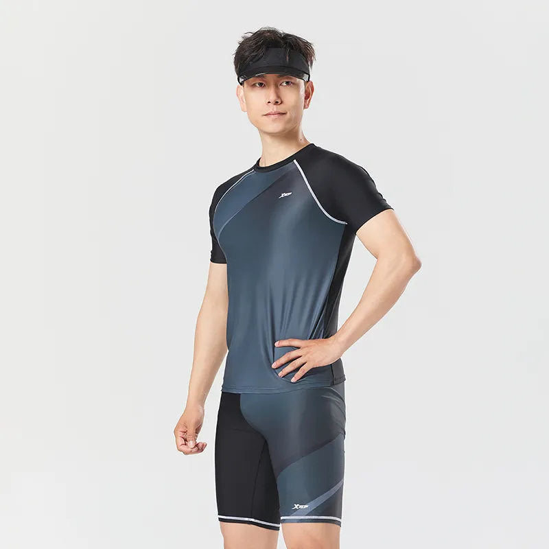 XTEP Swimsuit Set Men's Black Top+Black Pants-4