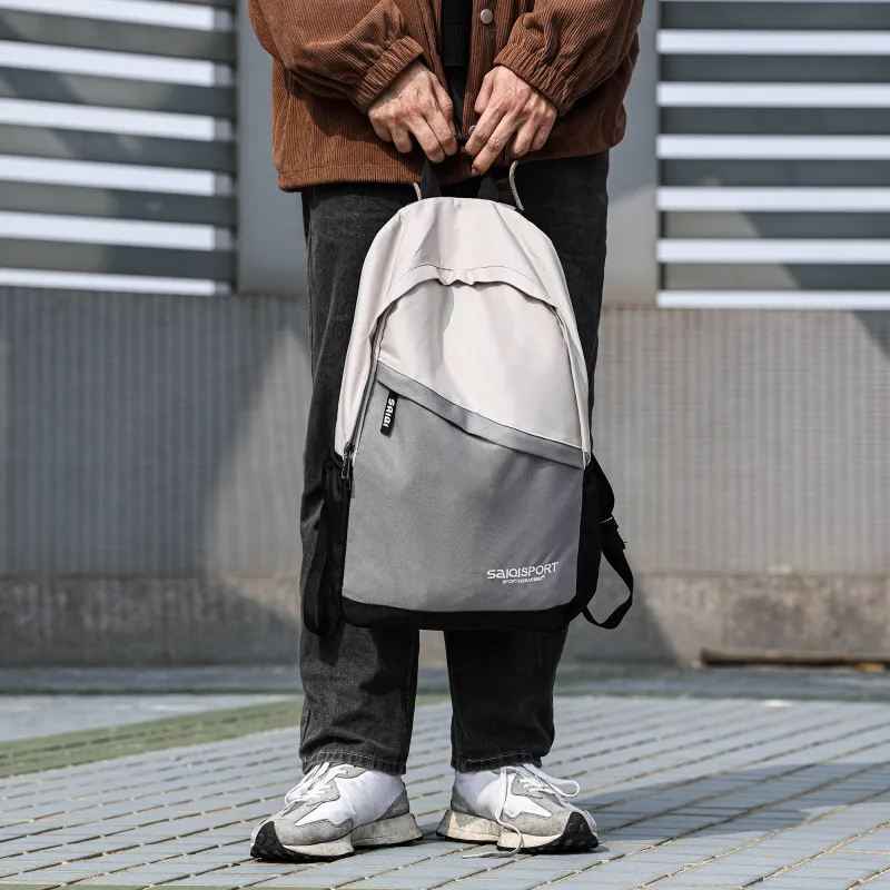 SAIQI Polyester Backpack Regular Unisex Ecru/Medium Gray/Black-7