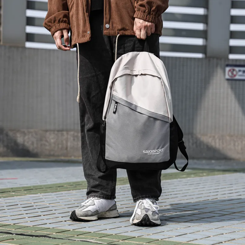 SAIQI Polyester Backpack Regular Unisex Ecru/Medium Gray/Black-8