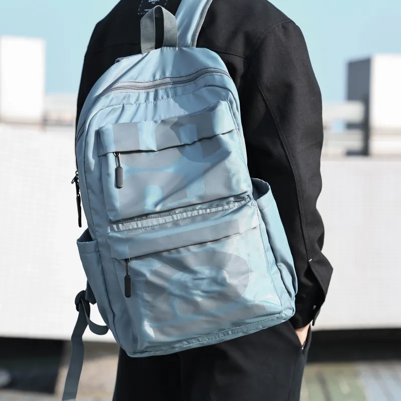 SAIQI Oxford Double Shoulder Backpack Regular Unisex Gray Blue-4