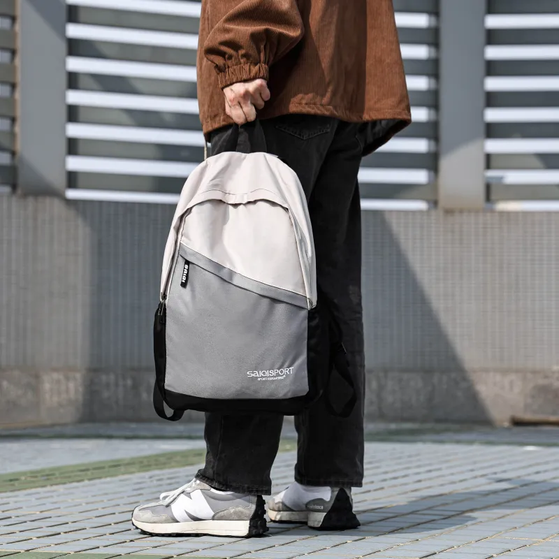 SAIQI Polyester Backpack Regular Unisex Ecru/Medium Gray/Black-5