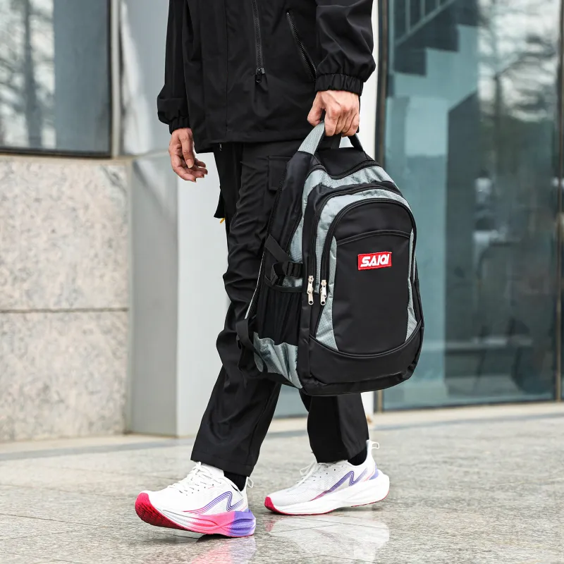 SAIQI Polyester Backpack Regular Men's Black/Gray-8