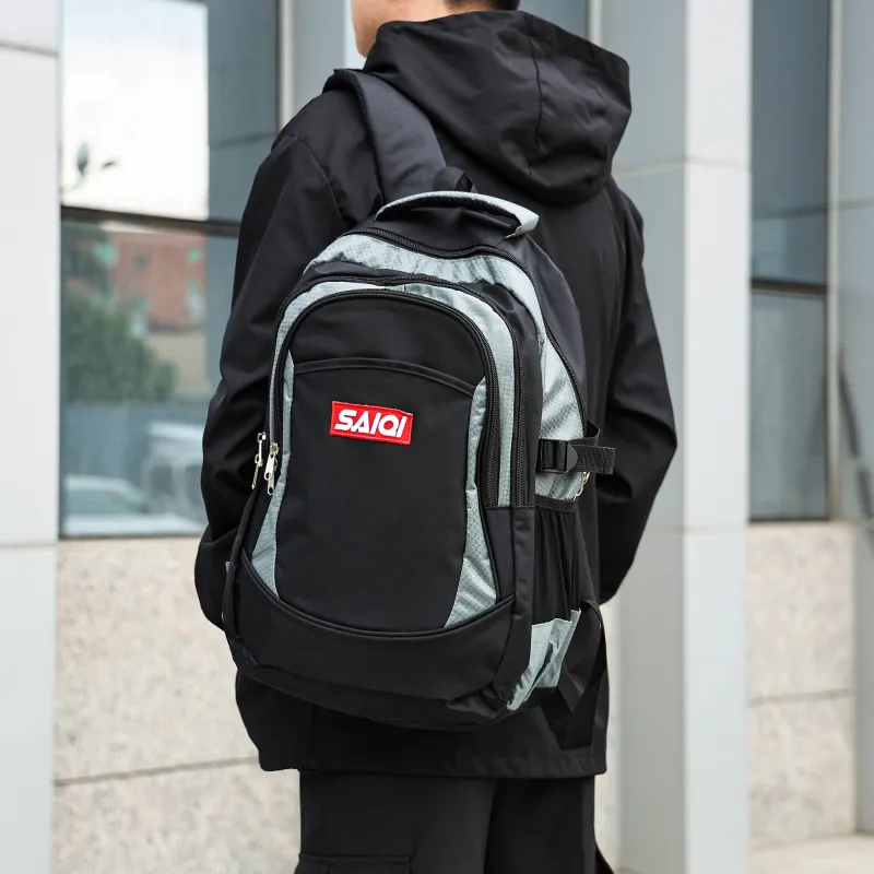 SAIQI Polyester Backpack Regular Men's Black/Gray-4