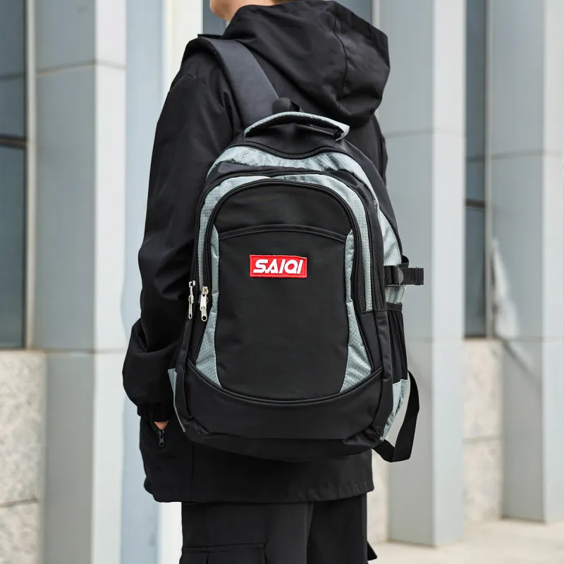 SAIQI Polyester Backpack Regular Men's Black/Gray-7