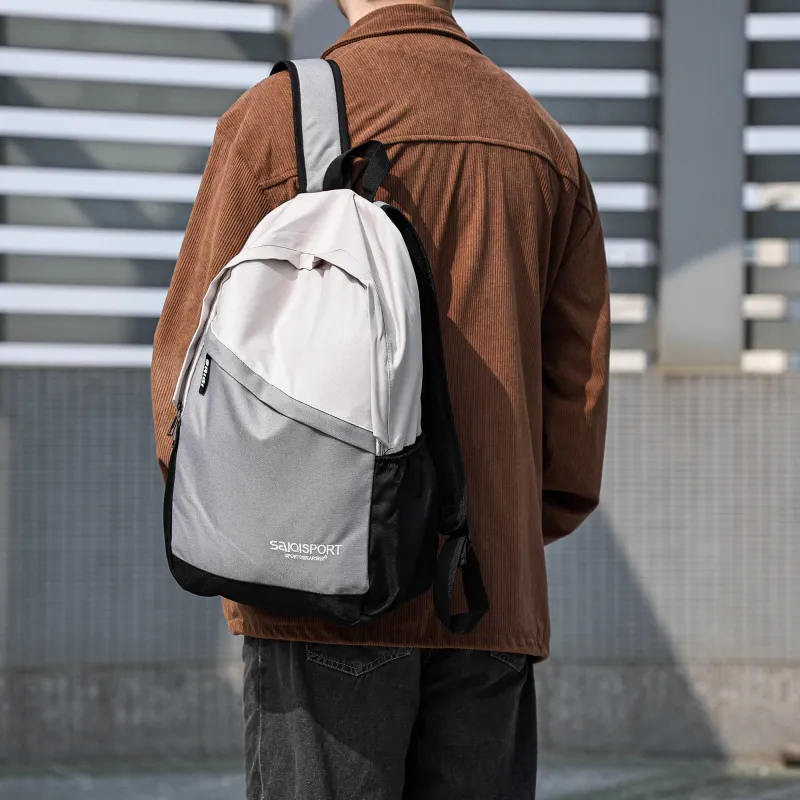 SAIQI Polyester Backpack Regular Unisex Ecru/Medium Gray/Black-6