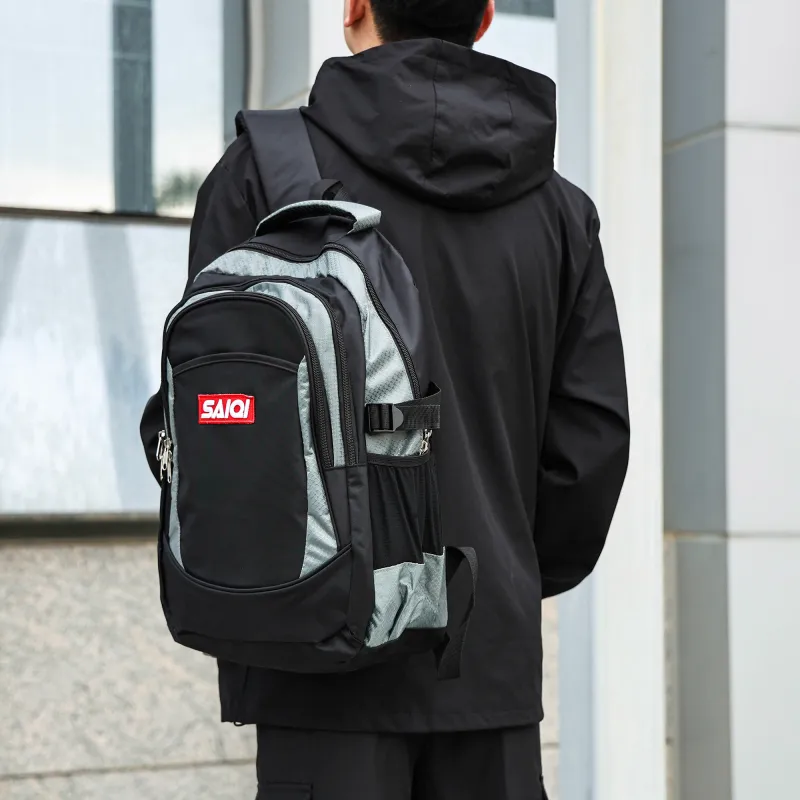 SAIQI Polyester Backpack Regular Men's Black/Gray-5