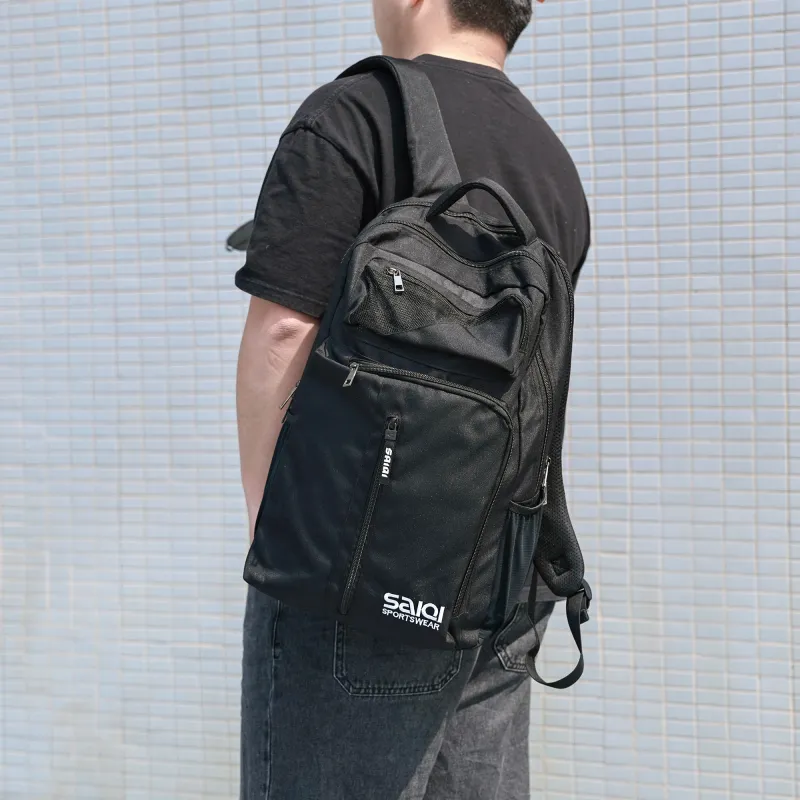 SAIQI Polyester Backpack Regular Unisex Black-6