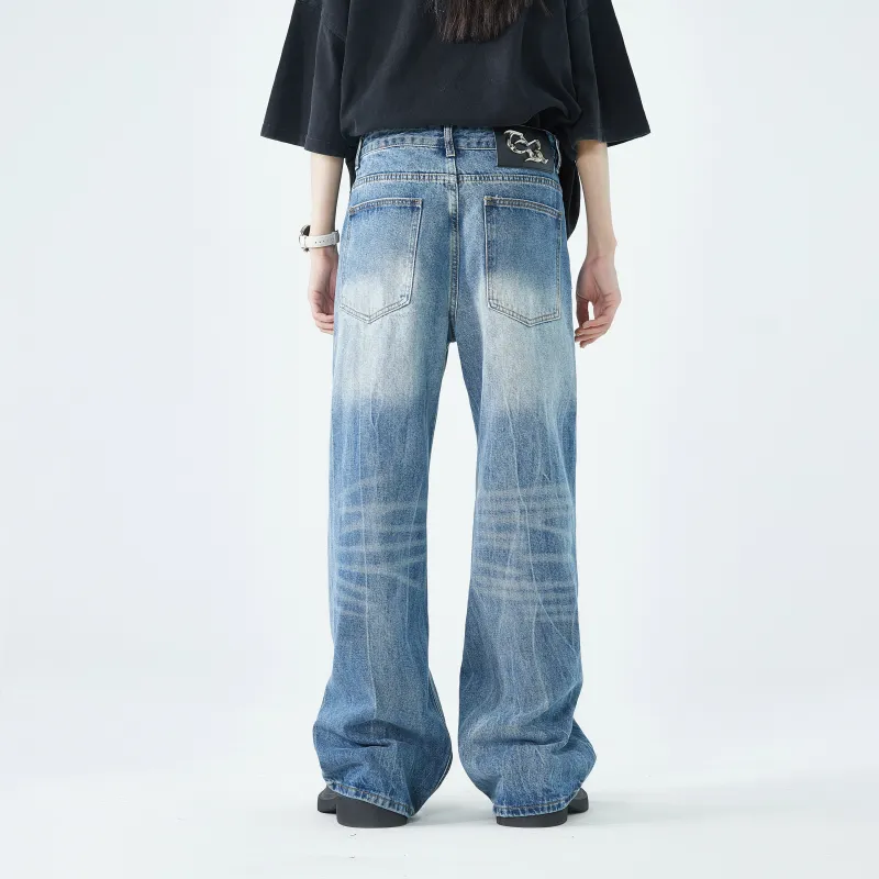 AWAKEN THE ROSE Jeans Unisex Vintage Blue-4