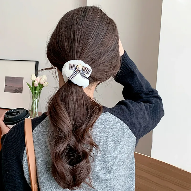 OFLY Flannelette Hair Tie Women's White/Ecru/Coffee-4