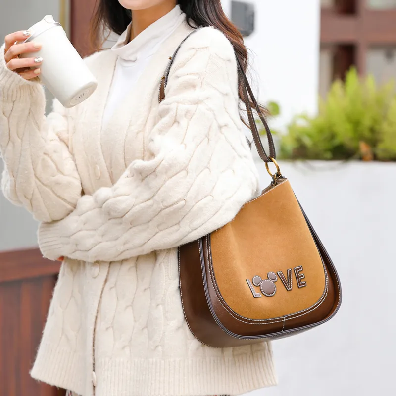Disney Mickey Series PU Shoulder Bag, Tote Bag, Shopping Bag, Crossbody Bag, Shoulder Bag Large Size Women's Brown-2
