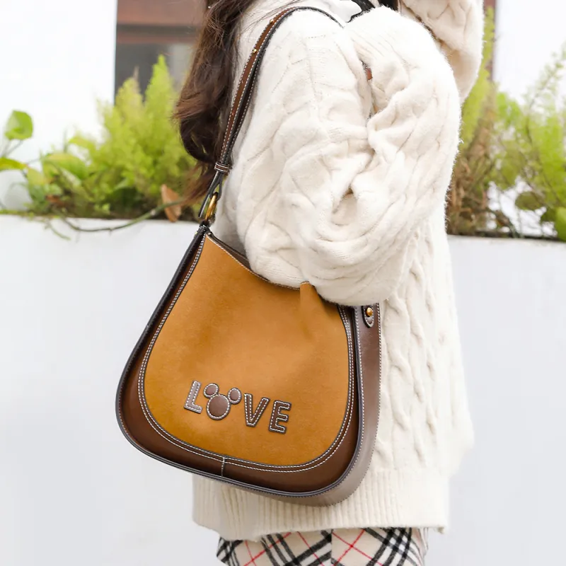 Disney Mickey Series PU Shoulder Bag, Tote Bag, Shopping Bag, Crossbody Bag, Shoulder Bag Large Size Women's Brown-3