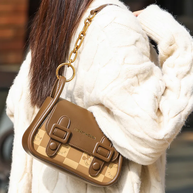 Disney Mickey Series PU Crossbody Bag Shoulder Bag Underarm Handbag Regular Women's Brown-5