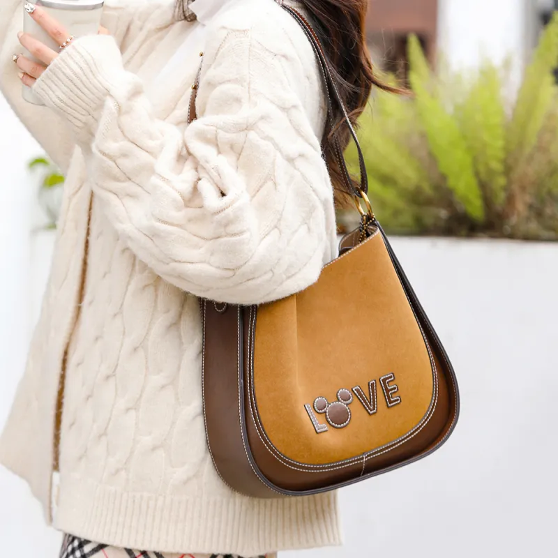Disney Mickey Series PU Shoulder Bag, Tote Bag, Shopping Bag, Crossbody Bag, Shoulder Bag Large Size Women's Brown-5