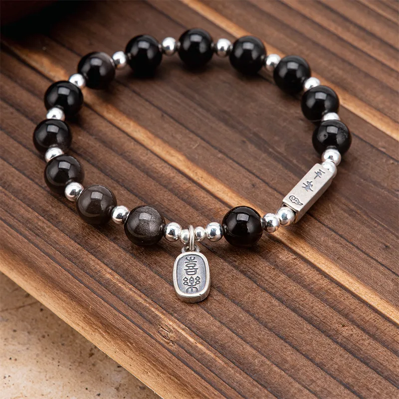 Listen To The Flowers Bloom Obsidian Bracelets Unisex-1