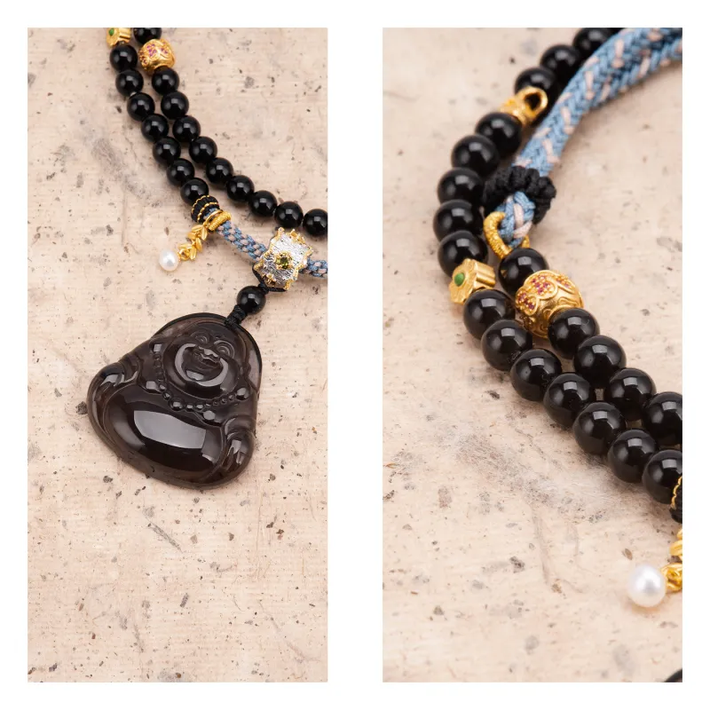 Listen To The Flowers Bloom Obsidian Necklaces Unisex-2