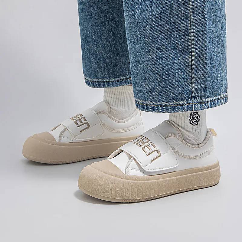 RENBEN Cushioned Wear Resistant Breathable Height Increasing Low Top Skateboard Shoes Women's Beige Coffee-6