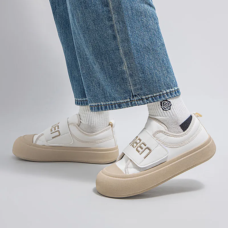 RENBEN Cushioned Wear Resistant Breathable Height Increasing Low Top Skateboard Shoes Women's Beige Coffee-7