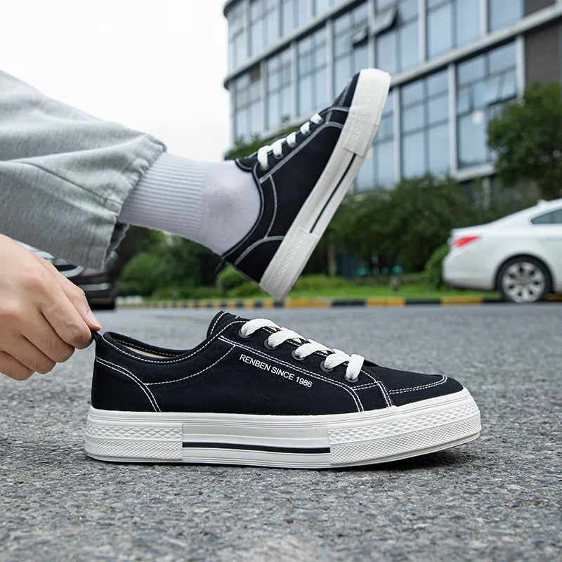 RENBEN Anti-Slip Wear-Resistant Breathable Lightweight Low-Top Canvas Shoes Unisex Black-5