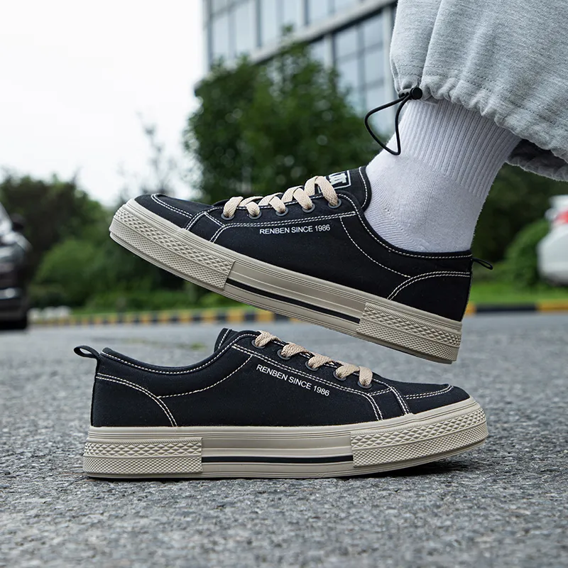 RENBEN Anti-Slip And Wear-Resistant Breathable Low-Top Canvas Shoes Unisex Black Brown-5