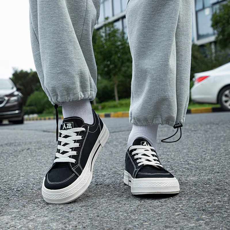 RENBEN Anti-Slip Wear-Resistant Breathable Lightweight Low-Top Canvas Shoes Unisex Black-6