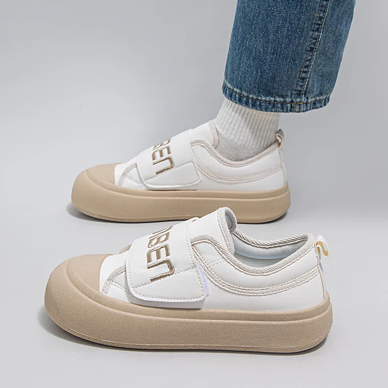 RENBEN Cushioned Wear Resistant Breathable Height Increasing Low Top Skateboard Shoes Women's Beige Coffee-5