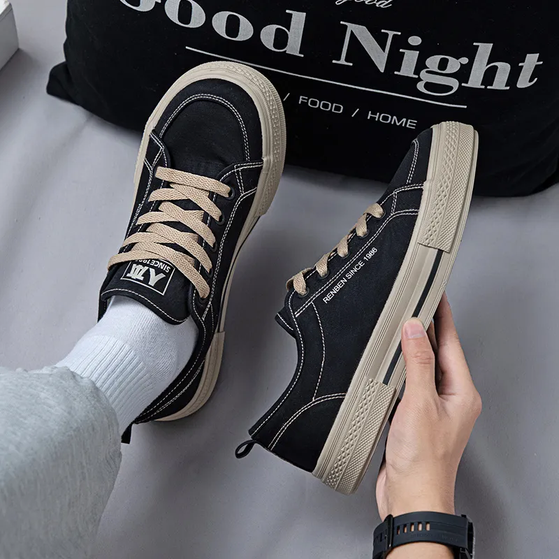 RENBEN Anti-Slip And Wear-Resistant Breathable Low-Top Canvas Shoes Unisex Black Brown-4