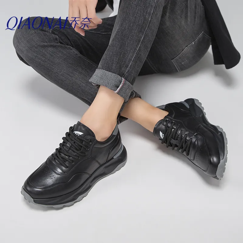 QIAONAI Chunky Sneakers Men Low Top Black/White-4