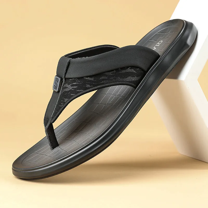 QIAONAI Abrasion Resistant Flip Flops Men's Black-6