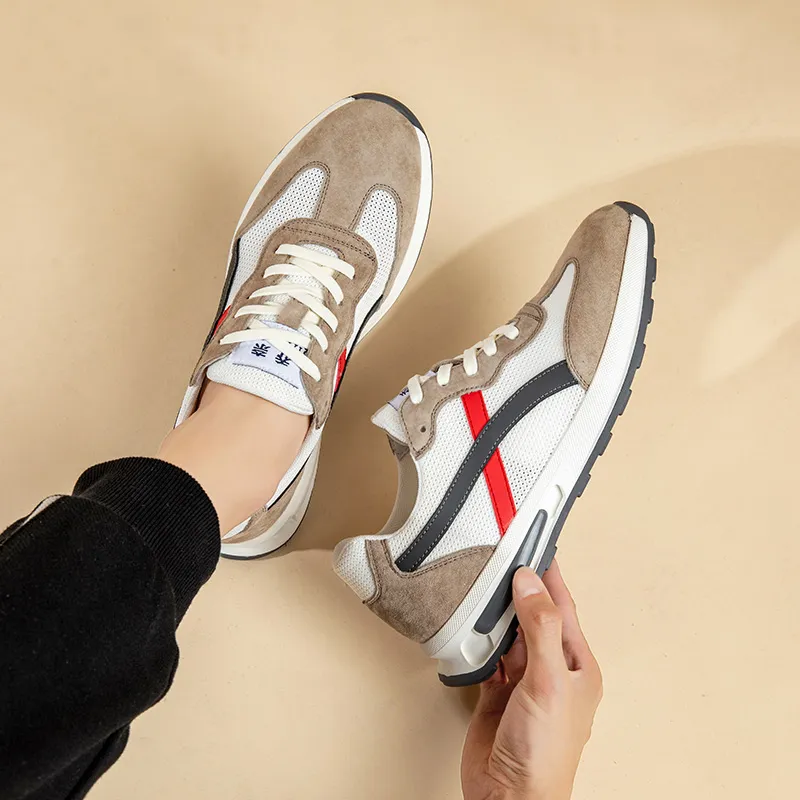QIAONAI Casual Shoes Men Low Top White Camel/Gray-3