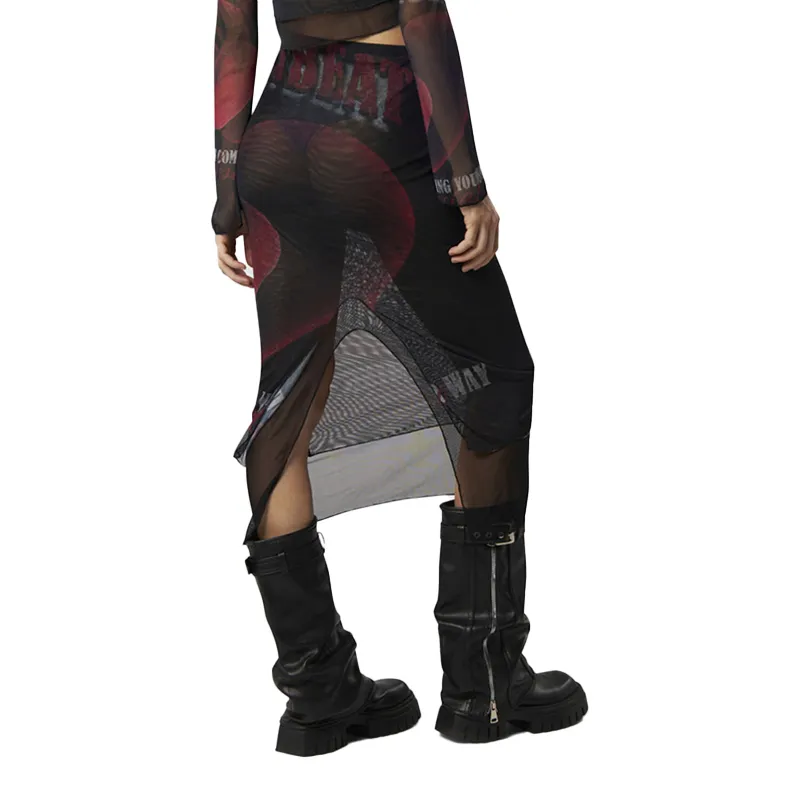 Vision Of Super Heart Printed Midi Skirt-2