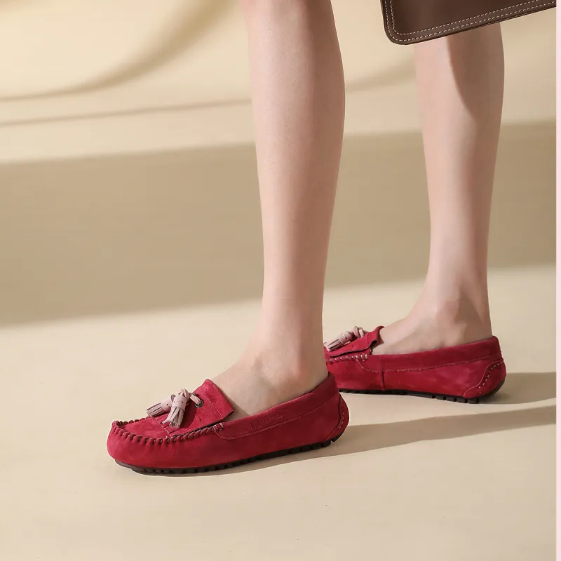 OZZEG Gommino Loafers Women's Maroon/Light Chestnut/Stylish Gray/Pitch Black-4