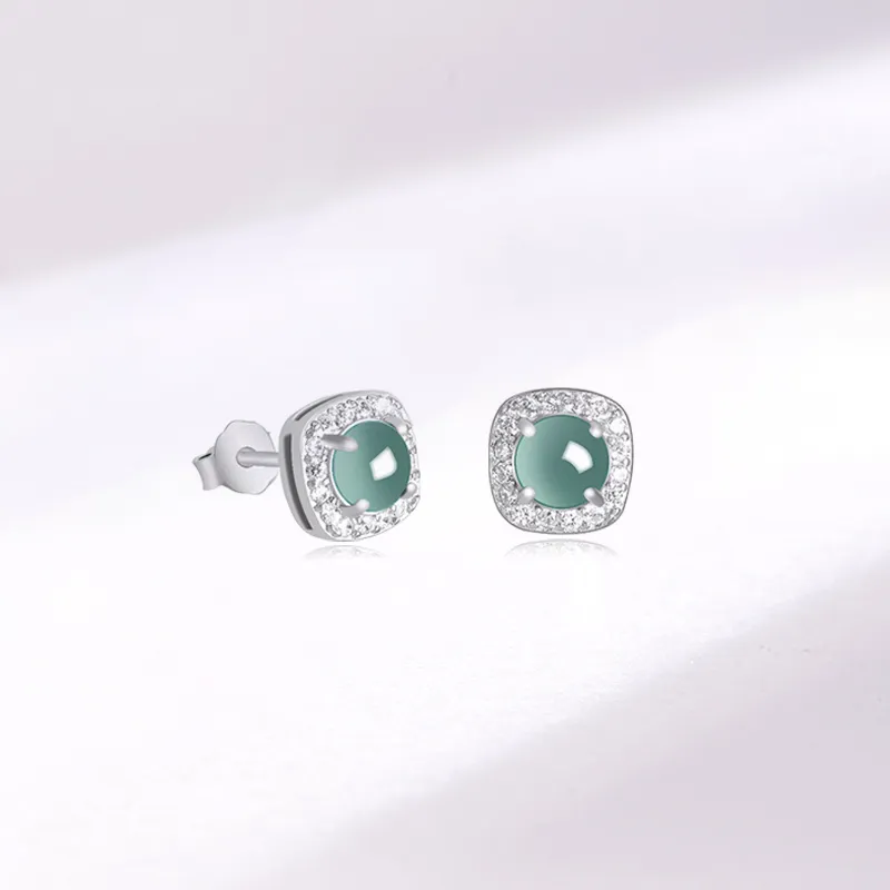 KING TAI SANG Ice Glutinous Jadeite Stud Earrings Women's-2