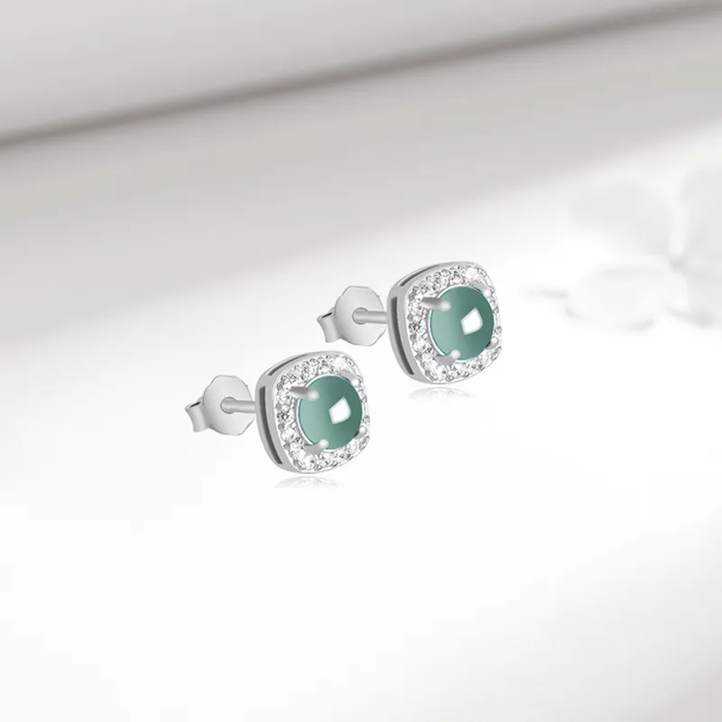 KING TAI SANG Ice Glutinous Jadeite Stud Earrings Women's-3
