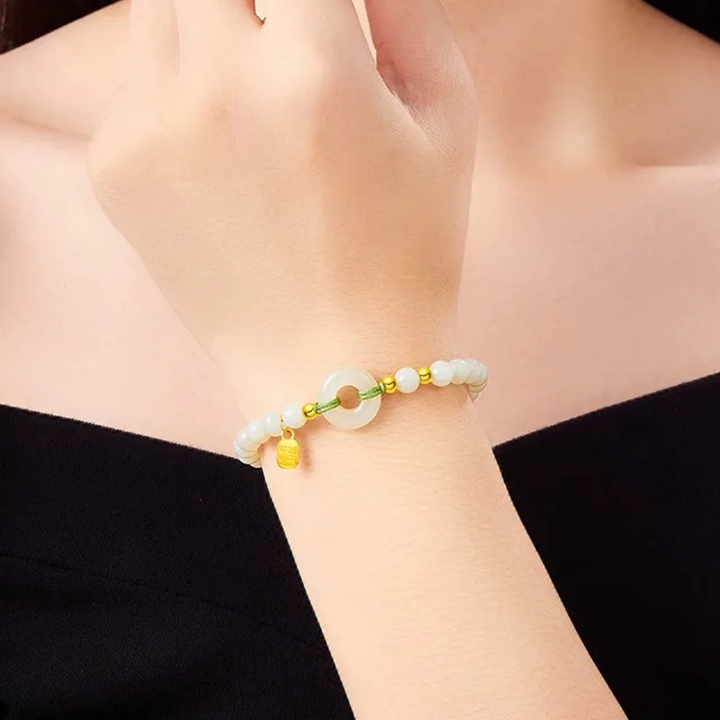 KING TAI SANG Hetian Jade Bracelets Women's Pale Greenish White Jade-1