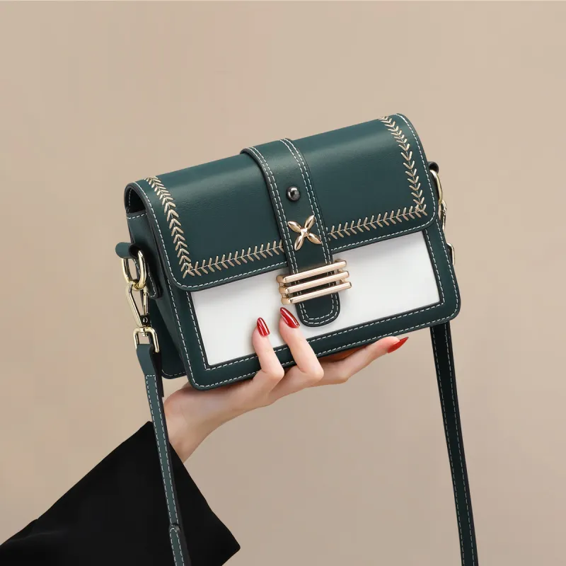 C°BANNER Cow Leather With Synthetic Leather Small Square Bag Shoulder Bag, Crossbody Bag Regular Women's Green-3