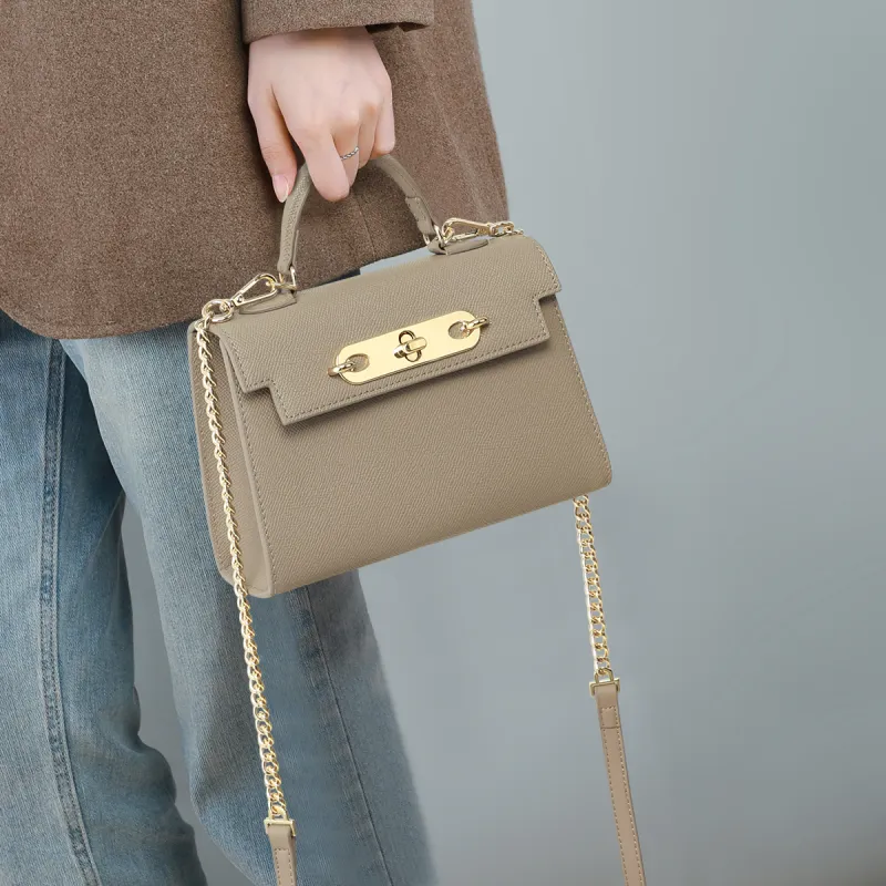 C°BANNER Split Cow Leather With Synthetic Leather Shoulder Bag, Crossbody Bag Large Size Women's Gray/White-1