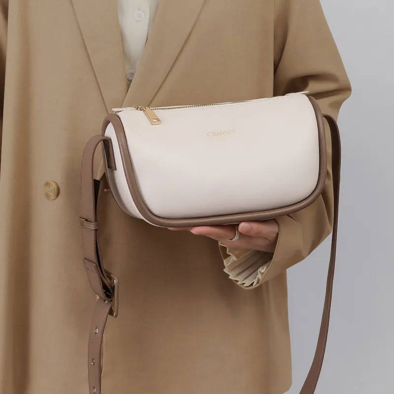 C°BANNER Split Cow Leather With Synthetic Leather Pillow Bag Shoulder Bag Women's Ecru-4