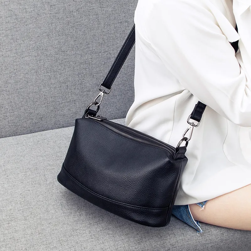 C°BANNER Cow Leather With Synthetic Leather Small Square Bag, Crossbody Bag Regular Women's Black-1