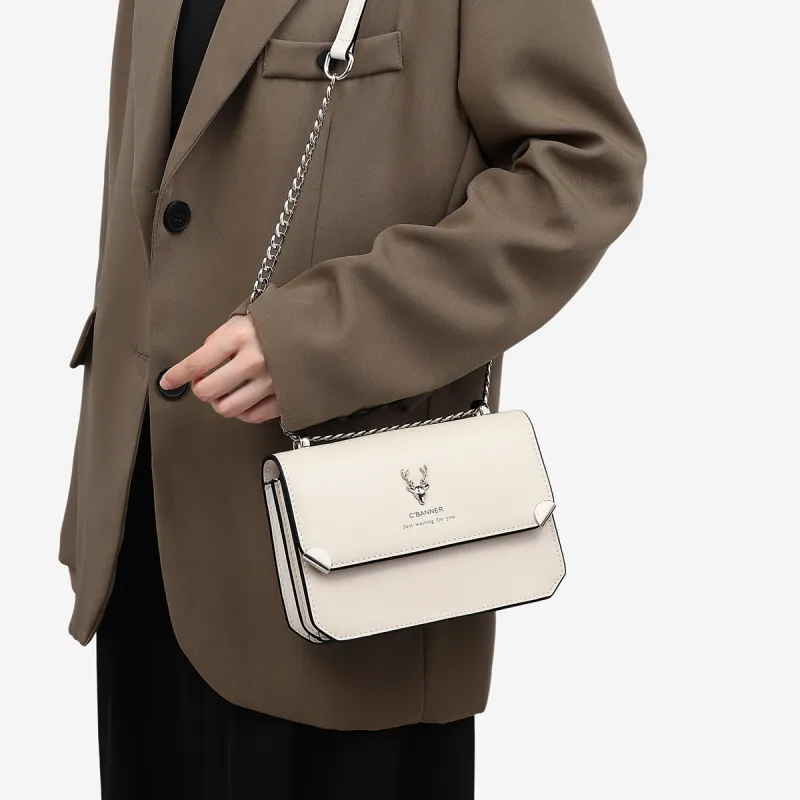 C°BANNER Cow Leather With Synthetic Leather Shoulder Bag, Crossbody Bag, Small Square Bag, Chain Bag Women's-1