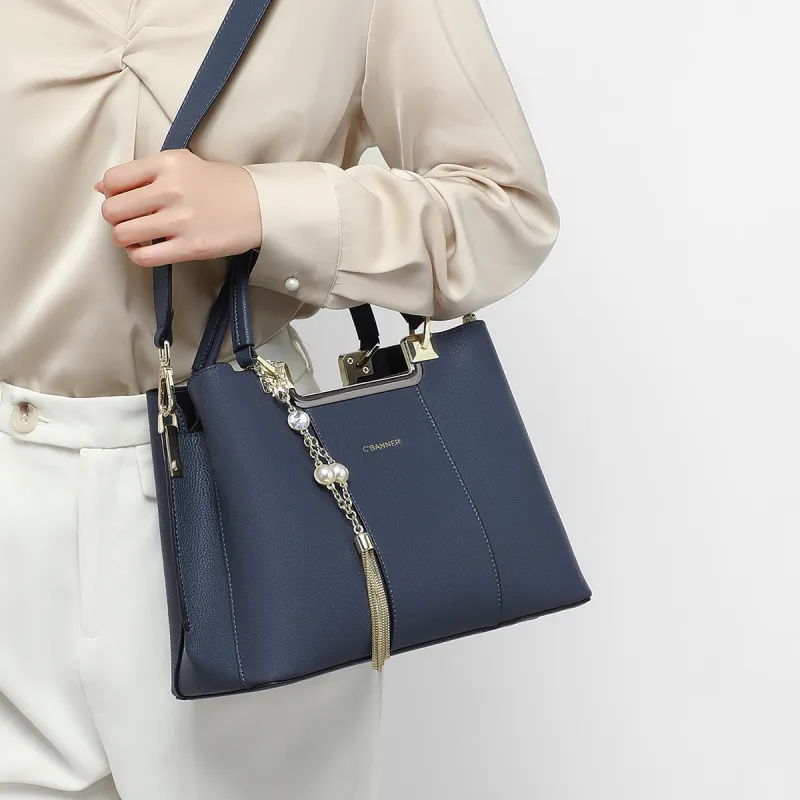 C°BANNER Cow Leather With Synthetic Leather Handbag, Tote Bag, Shoulder Bag, Crossbody Bag Tubas Women's Blue/Ecru-3