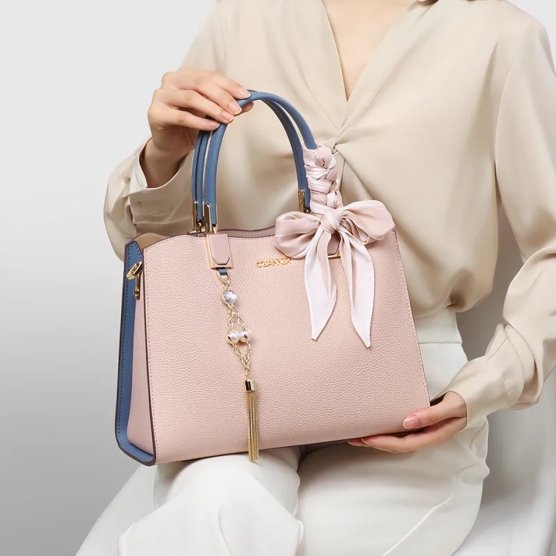 C°BANNER Cow Leather With Synthetic Leather Handbag, Shoulder Bag, Crossbody Bag, Kelly Bag Women's Beige Apricot-1
