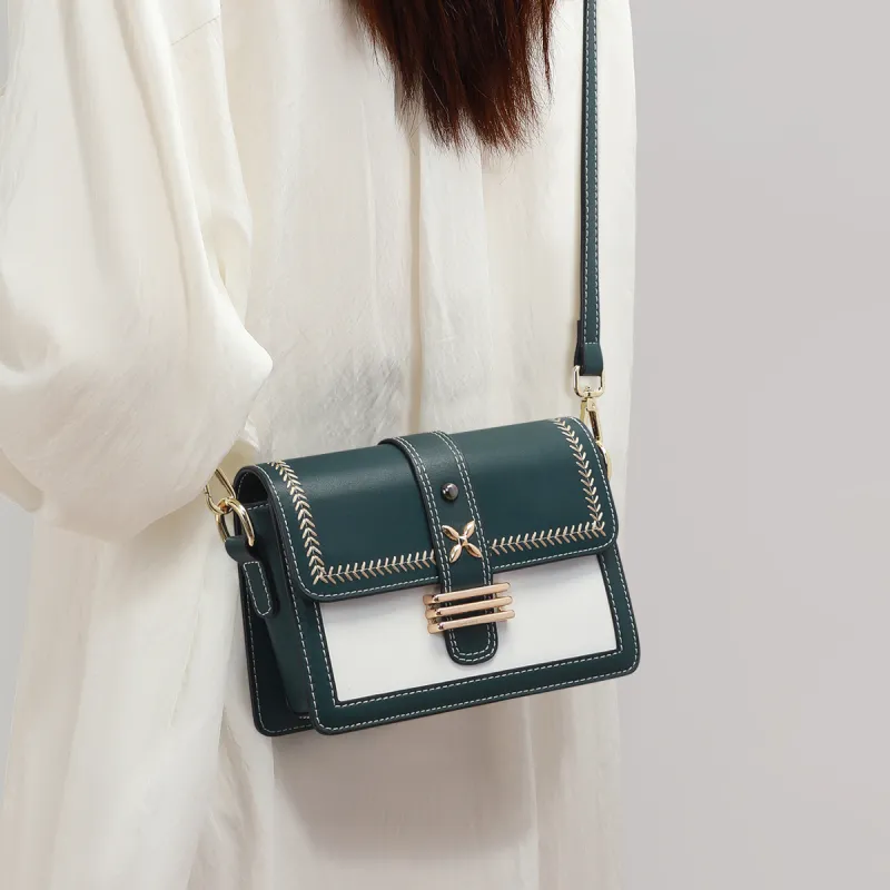 C°BANNER Cow Leather With Synthetic Leather Small Square Bag Shoulder Bag, Crossbody Bag Regular Women's Green-1