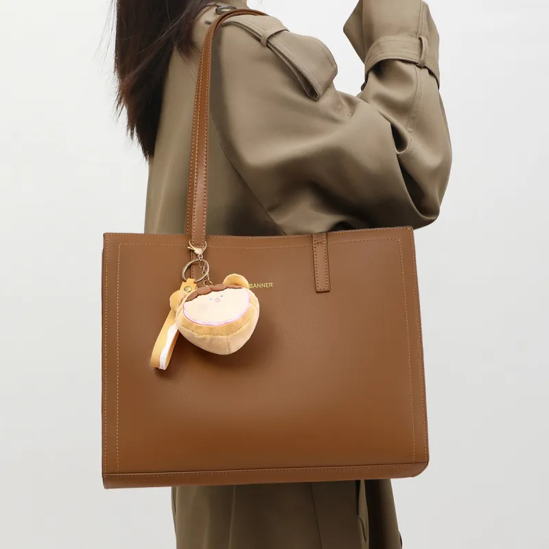 C°BANNER Cow Leather With Synthetic Leather One Shoulder Handbag, Tote, Commuter Bag Large Size Women's Brown-1