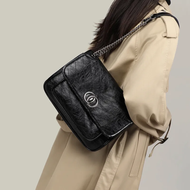 C°BANNER Cow Leather With Synthetic Leather Shoulder Bag Regular Women's Black-3